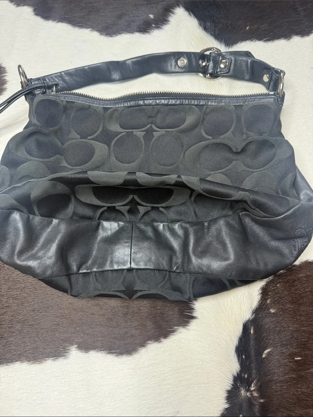 Coach Black Signature Jacquard Hobo with Tassel and Round Charm